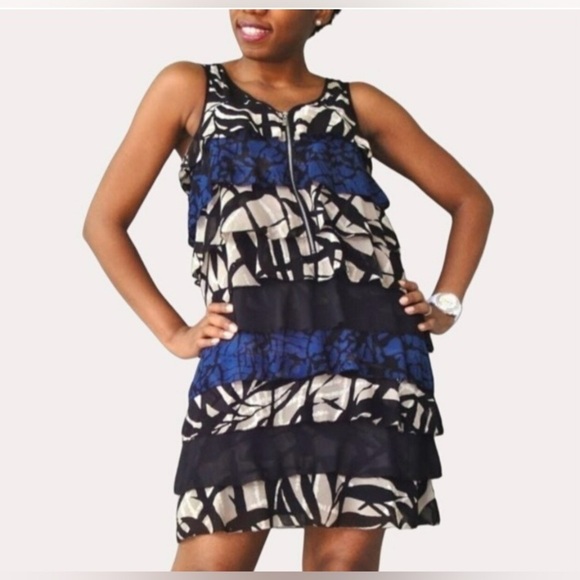 Kensie Chic Sleeveless Tiered mini  Dress - Black and Blue size Large - Picture 1 of 10